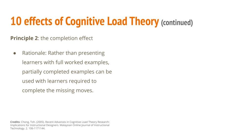 Completion effect - Cognitive Load Theory