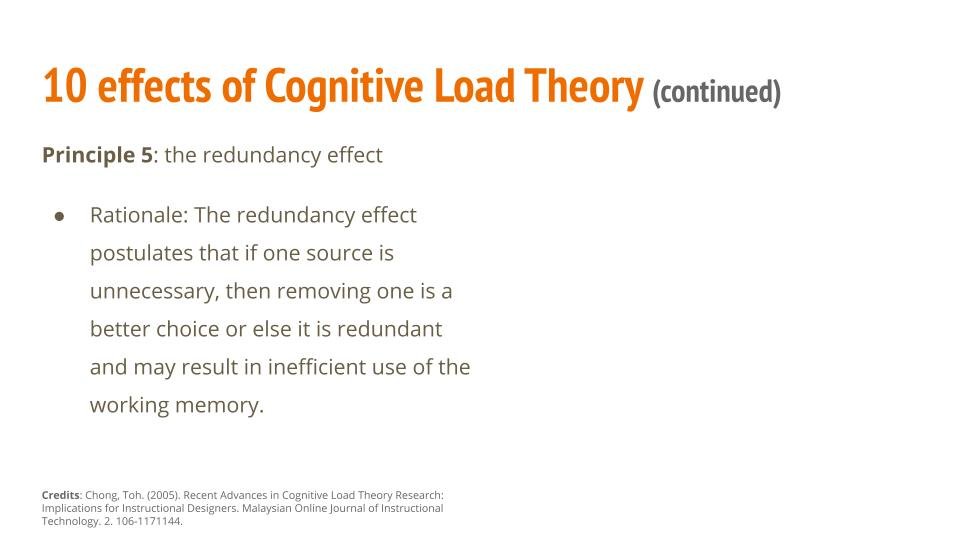 redundancy effect - Cognitive Load Theory